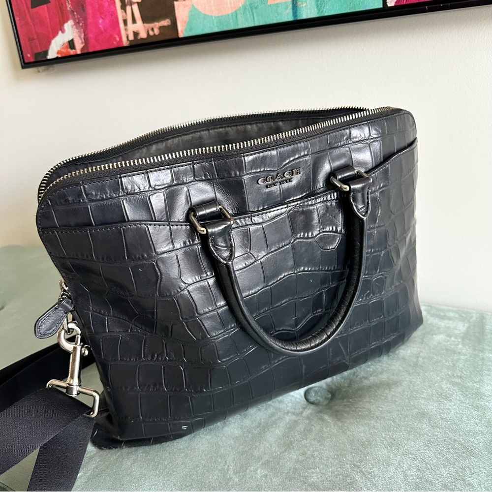 COACH Beckett Portfolio Brief Briefcase Crocodile Leather